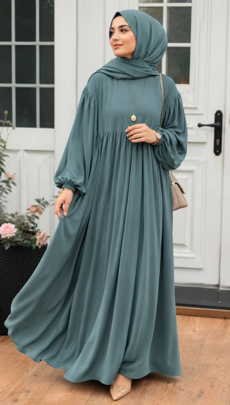 NOOM Ivy Mist Wool Peach Abaya (With Matching Stoller Set)