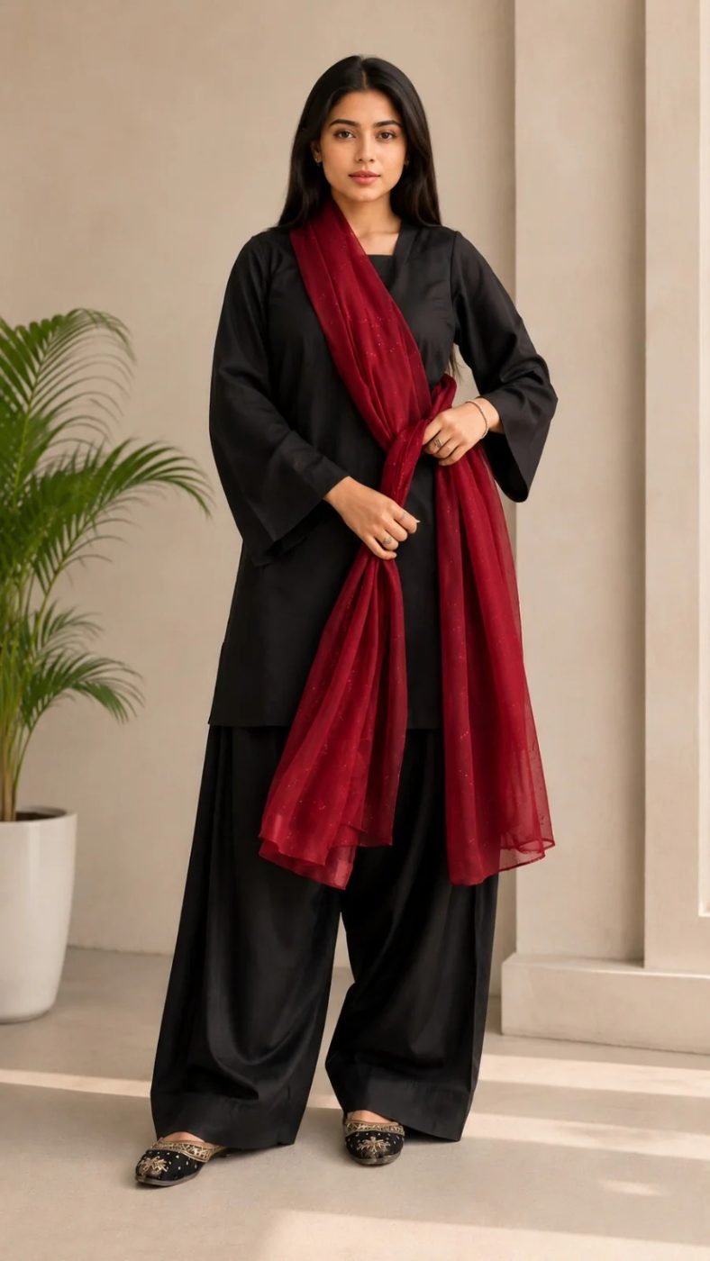 NOOM Zarafshan 3-Piece Premium Cotton Suit with Chiffon Dupatta